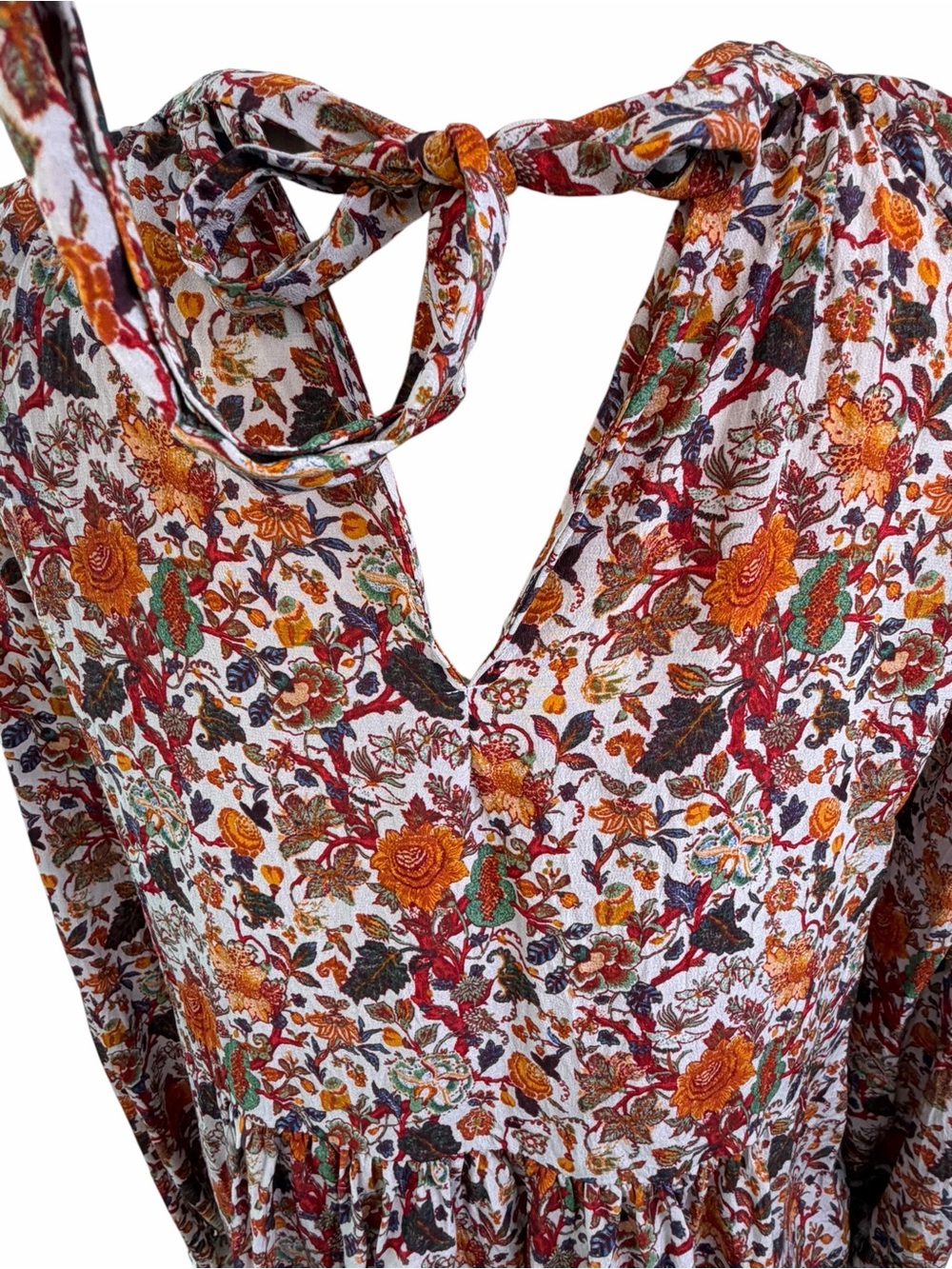 Madewell x Karen Walker 100% Silk Top Floral red orange Blouse - Picture 8 of 16